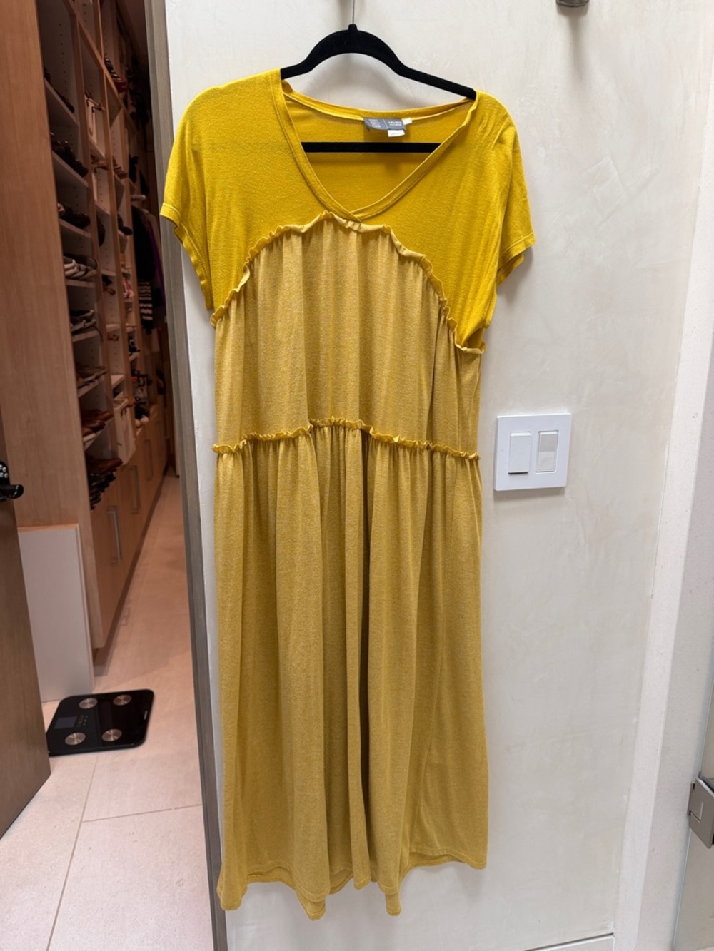 V-Neck Tiered Maxi Dress in Mustard Yellow